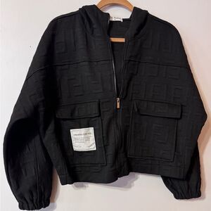 HTC Fashion Women’s Hooded Cropped Sweater Full Zip Black Size Medium